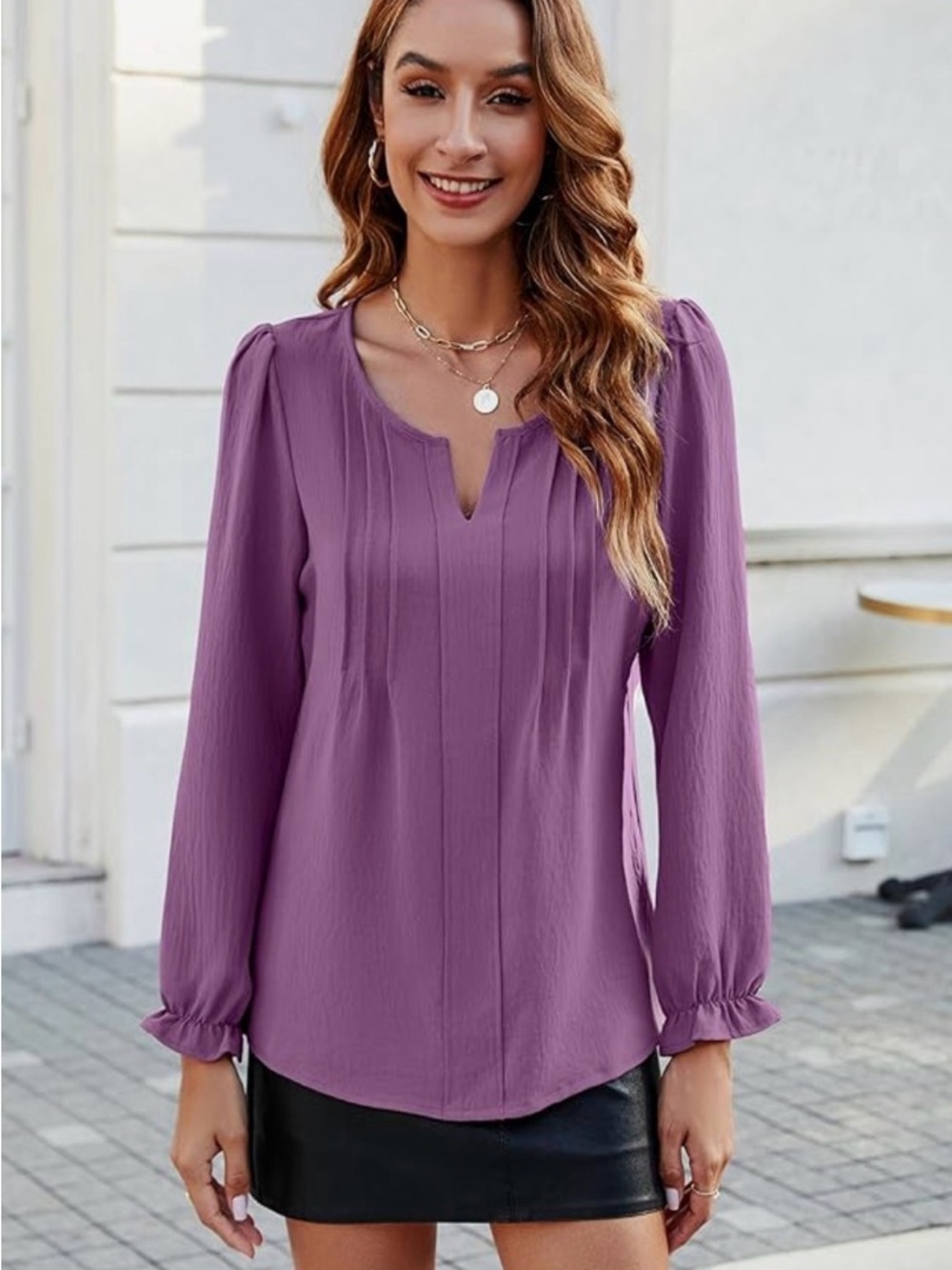 Women’s Purple Long Sleeve Pintuck Blouse size medium